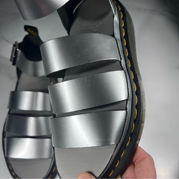 Dr Martens Clarissa II Silver Metallic Calf Black Leather Platform Sandals - Picture 4 of 10